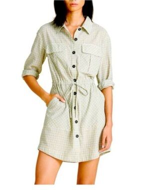 VERONICA BEARD Alyse Check Long Sleeve Cotton Shirtdress M